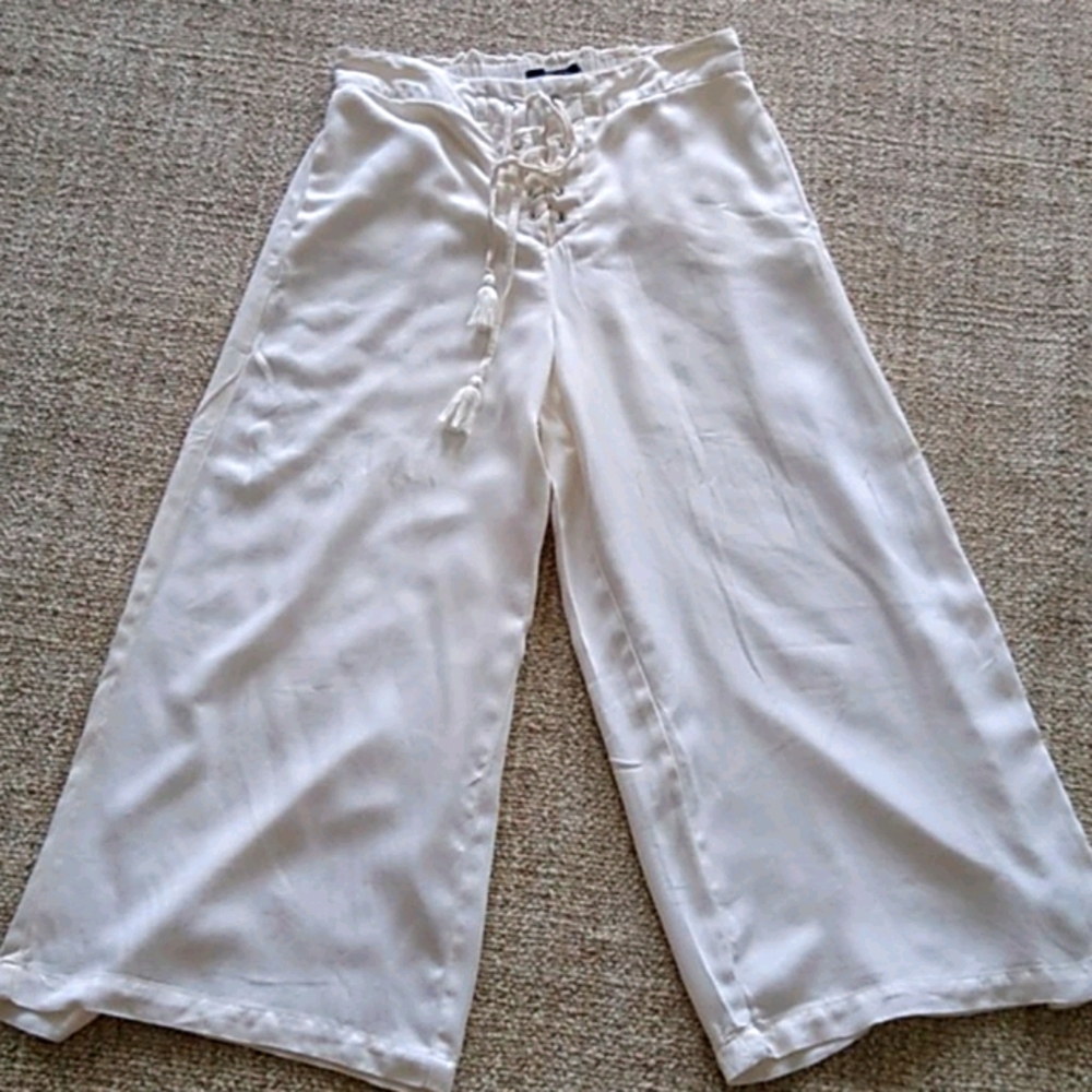 Rewash rayon wide leg cream cropped pan